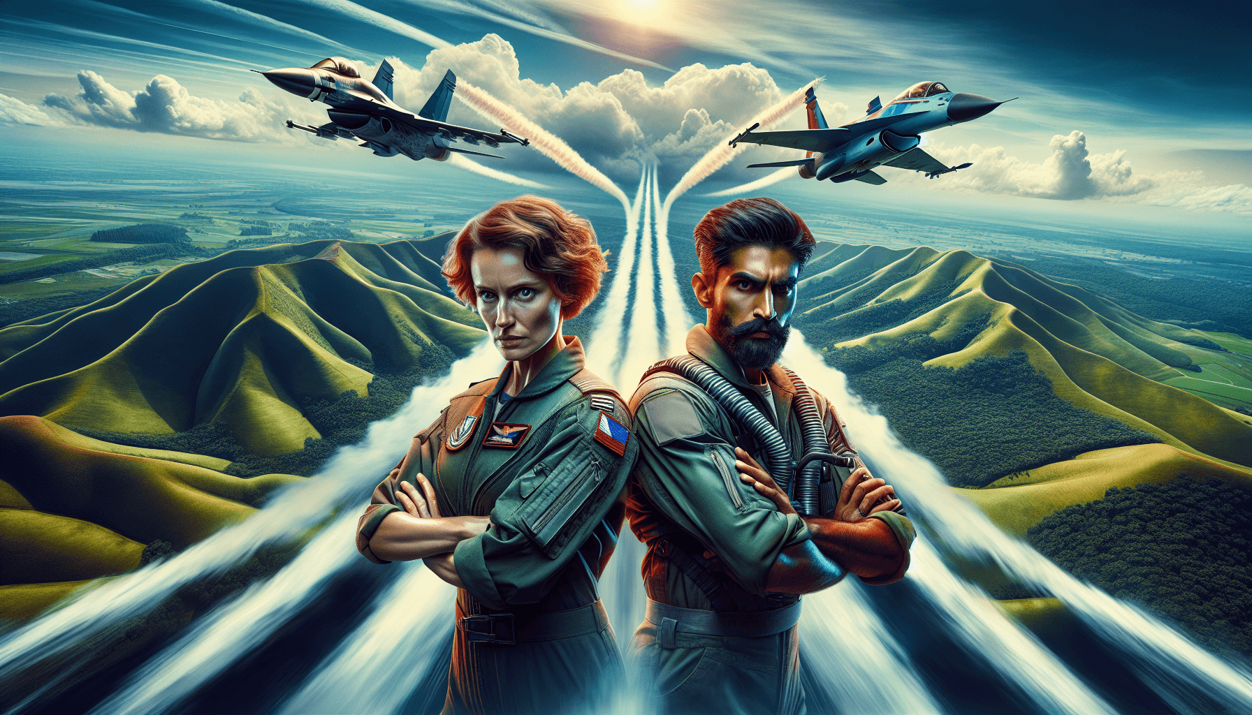Aerial dogfight over landscapes
